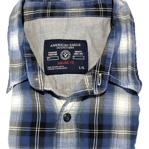 American Eagle Mens L Long Sleeve Blue Snap Shirt - Picture 2 of 3